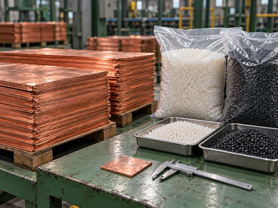 Copper stock and insulation materials prepared for cable production