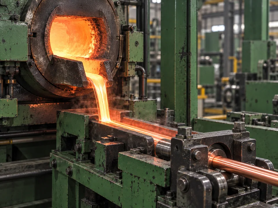 Illustration of molten copper entering a production mould