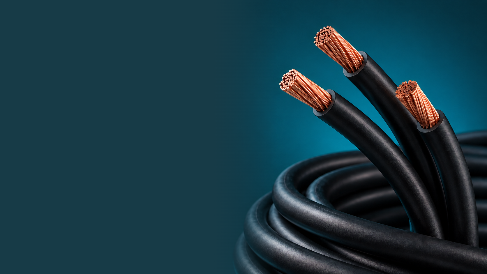 Coiled electrical cable with exposed copper conductors